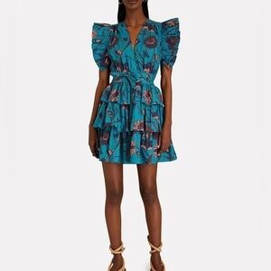 ULLA JOHNSON SENA COTTON RUFFLED MINI DRESS